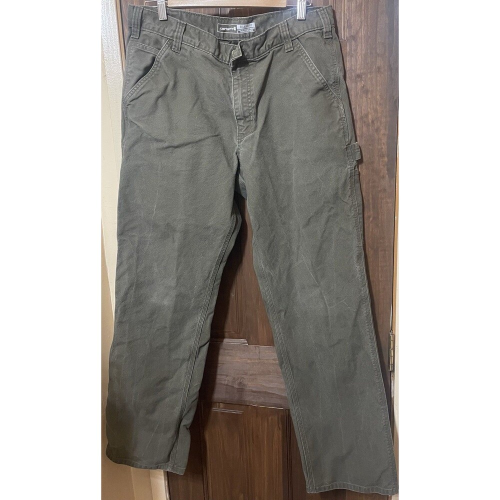 Carhartt 103279 Mens Moss Green Rugged Flex Duck Utility Work Pants 36x34 Flaw
